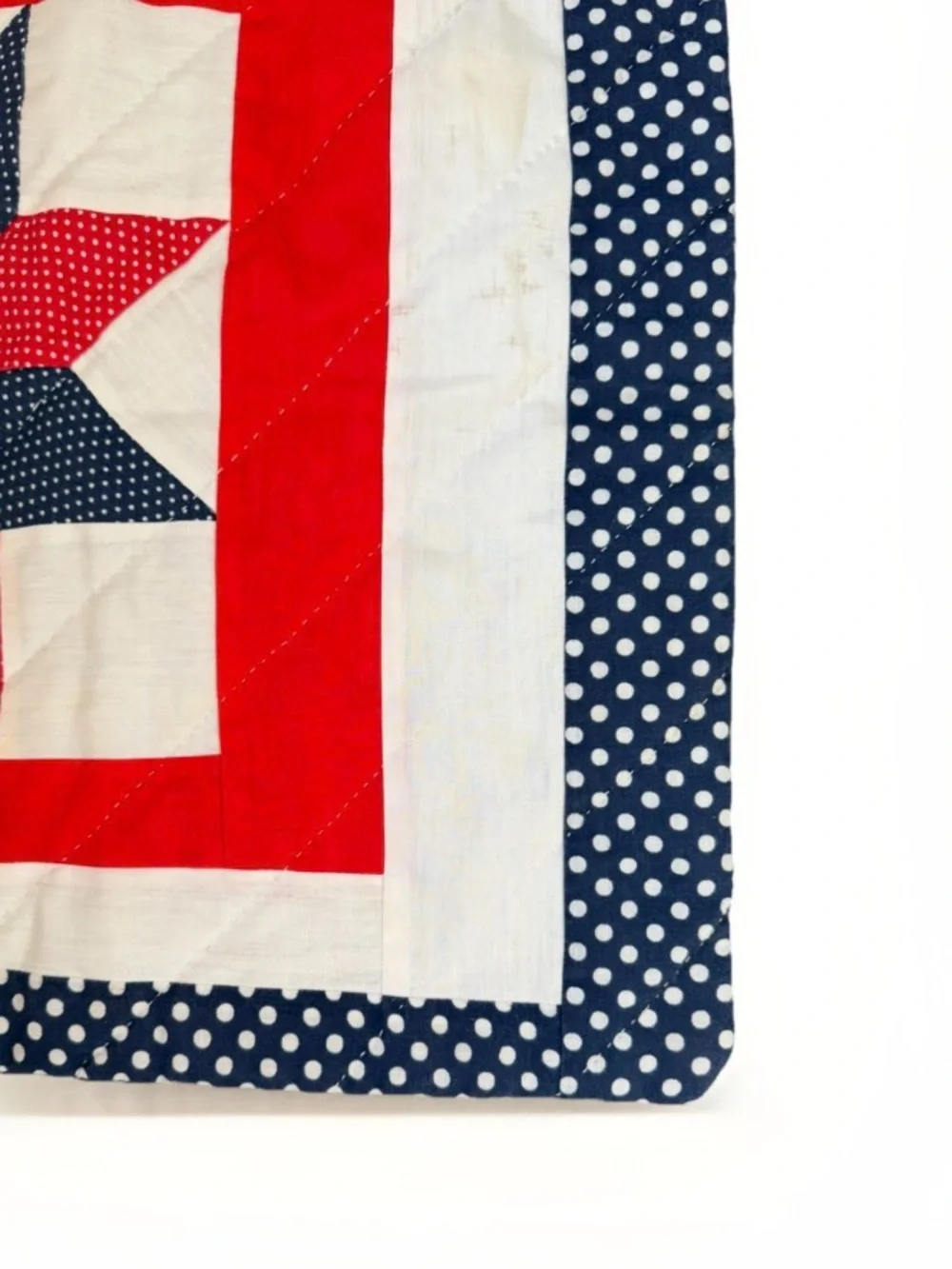 Vintage Patriotic Lone Star Quilted Pillow Sham Red White Blue Polka Dot 24x19
